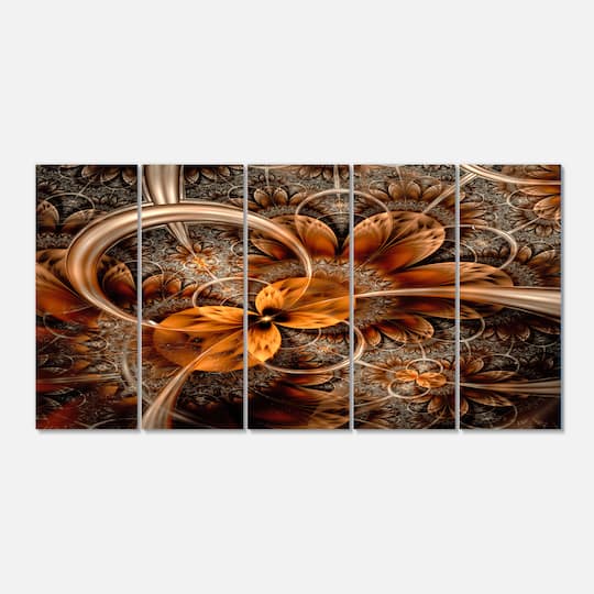 Designart - Dark Orange Fractal Flower - Abstract Wall Art Canvas